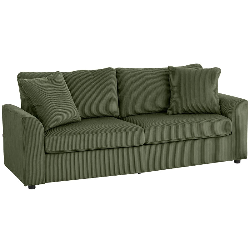 3 Seater Sofa, 83.5" Modern Upholstered Couch with Pocket Spring and 2 Scatter Cushions for Living Room, Green