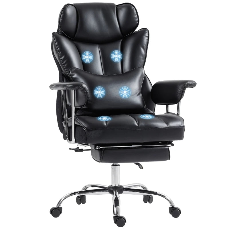 400LBS Massage Office Chair, Executive Office Chair with 6-Point Vibration, Footrest and Lumbar Support, Black