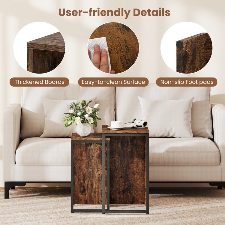2-in-1 Nesting Coffee Table Set of 2 for Living Room and Bedroom-Rustic Brown