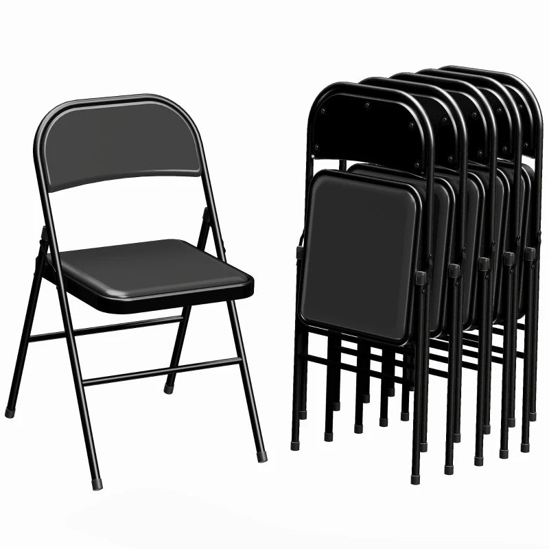 Set of 6 Metal Foldable Chairs, Linen Padded Folding Chairs with Cushion Seat and Open Back for Indoor, Black