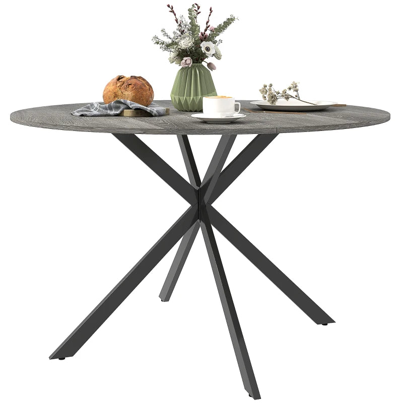 47" Round Kitchen Table for 4, Industrial Dining Table with Steel Legs for Dining Room, Grey Wood Grain and Black