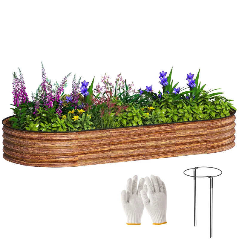 7' x 3' x 1' Large Outdoor Planter Box, Galvanized Raised Garden Bed with Metal Plant Stake, Brown