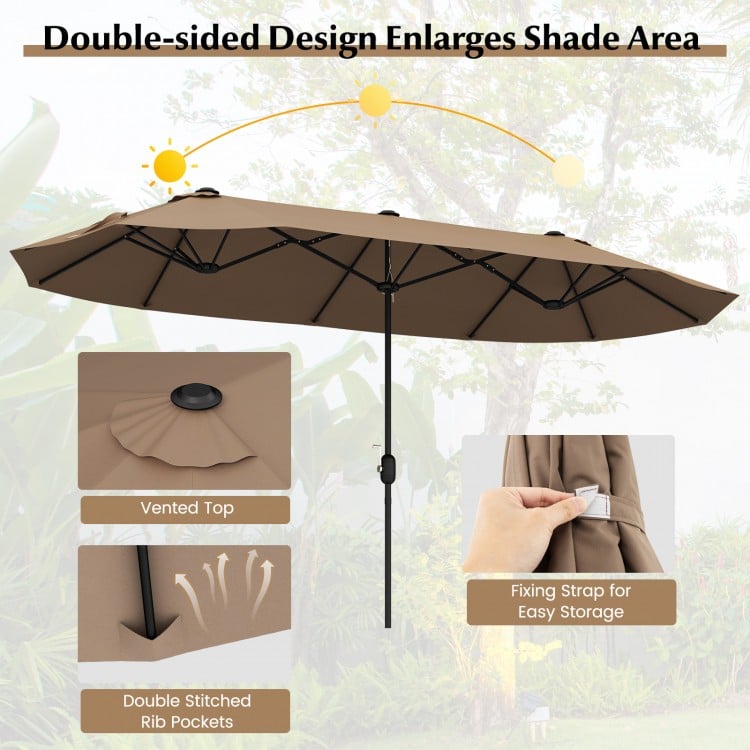 13FT Double-sided Patio Twin Table Umbrella with Crank Handle-Tan
