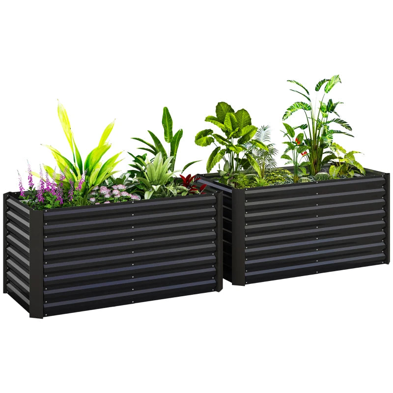 Set of 2 Galvanized Metal Planters for Outdoor Plants, 4' x 2' x 2' Raised Garden Bed, Dark Grey