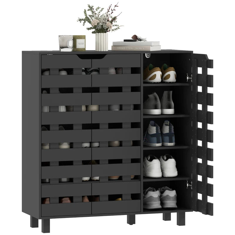 Shoe Cabinet, 20 Pair Shoe Storage Cabinet with Hollowed-Out Doors, Black