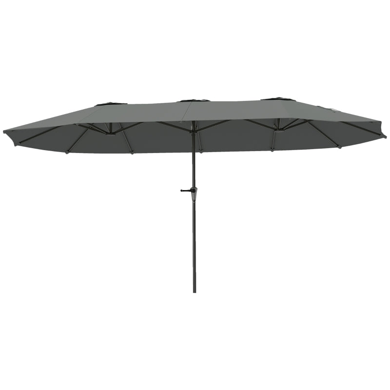 13ft Double-Sided Patio Umbrella with Crank Handle, for Poolside, Deck, Garden, Light Grey