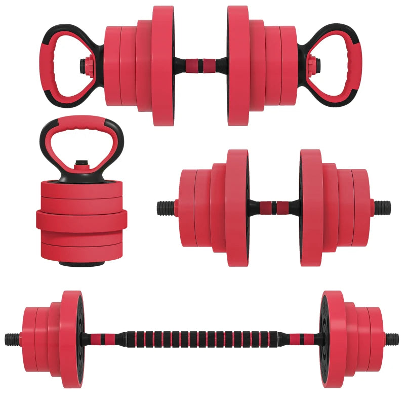 Soozier 88lbs 4-in-1 Adjustable Weight Dumbbell Set, Barbell, Kettlebell, Push Up Stand, Red