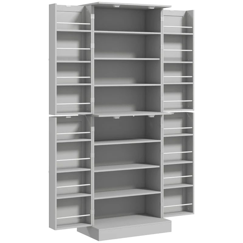 65" Kitchen Cabinet, Kitchen Pantry Cabinet with 4 Doors and 16 Door Shelves for Dining Room, Grey