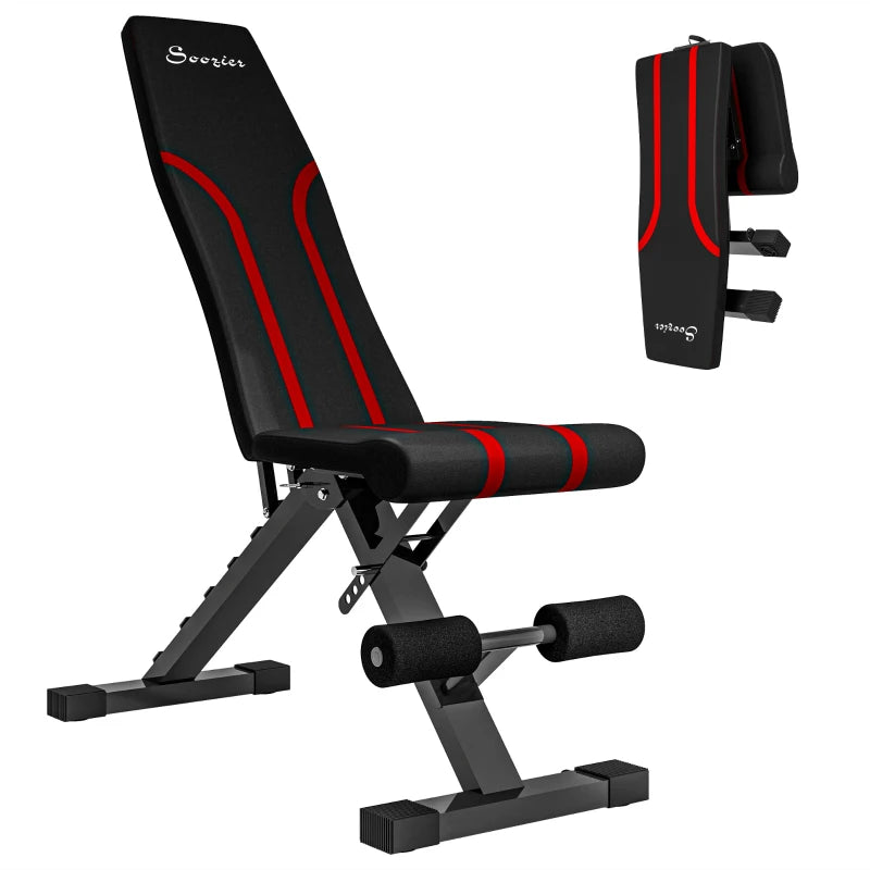 Soozier Adjustable Weight Bench, Foldable Workout Bench with Multi-Angle Seat and Back, Flat or Incline Bench for Home Gym