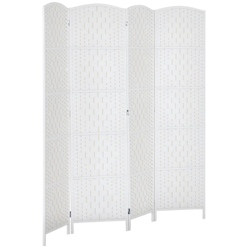 6ft Folding Room Divider, 4 Panel Wall Partition with Wooden Frame for Bedroom, Home Office, White