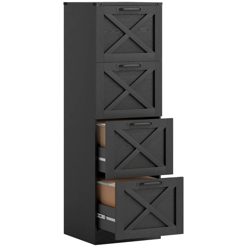 4 Drawer File Cabinet with Silent Slides, Vertical Farmhouse Filing Cabinet Fits Letter/A4 Size Home Office, Black