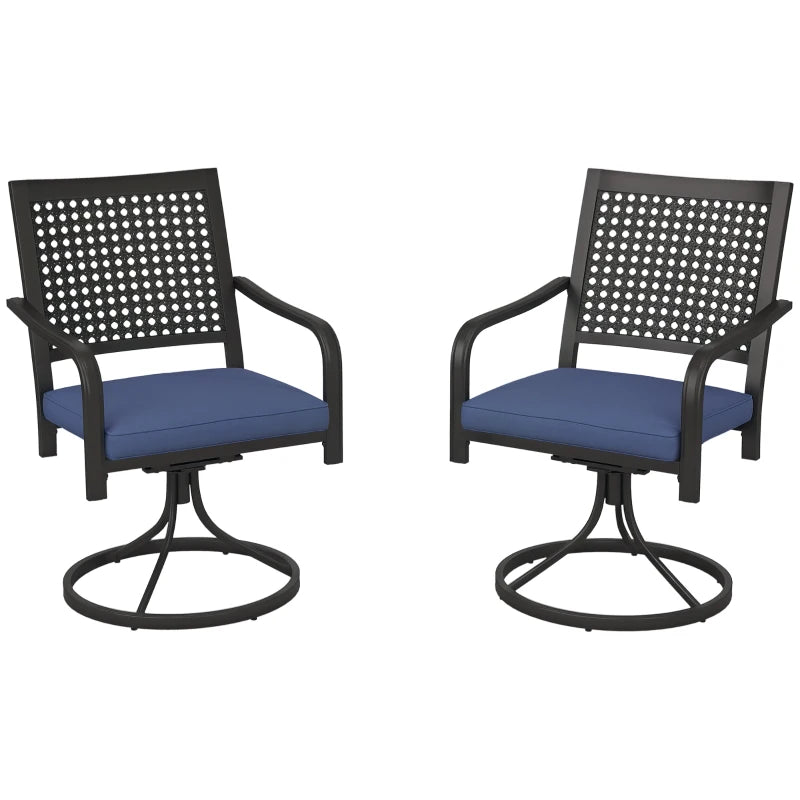 2 Pieces Patio Swivel Chairs with Cushion, Outdoor Swivel Rocker with Curved Armrests, Backrest for Garden, Balcony, Porch, Navy Blue