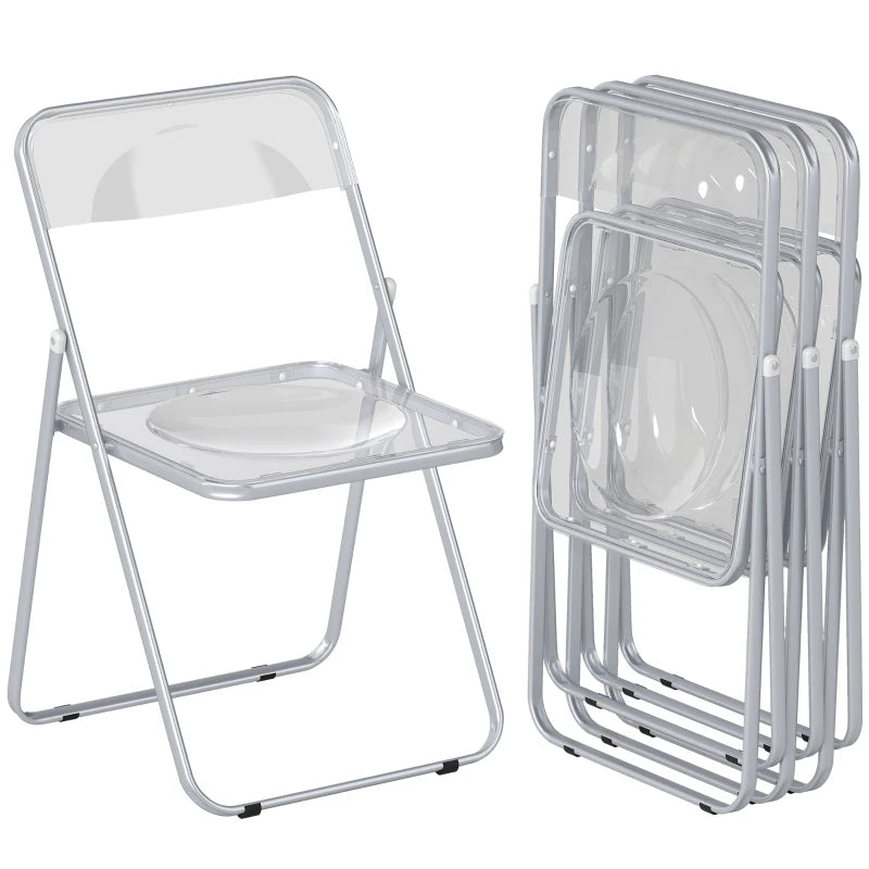 4 Pack Acrylic Foldable Chairs, Transparent Folding Chairs for Living Room, Home Office, Party, Clear