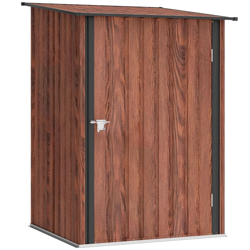 3.3' x 3.4' Lean-to Garden Storage Shed, Outdoor Galvanized Steel Tool House with Lockable Door for Patio, Teak