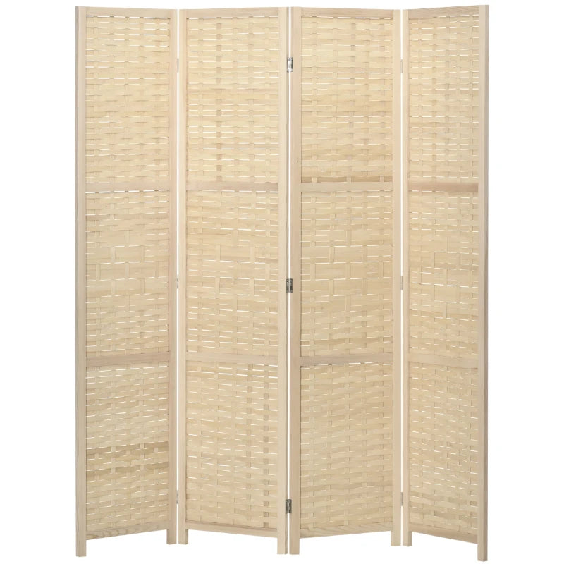 4-Panel Room Divider, 5.6 FT Bamboo Freestanding Folding Privacy Screen for Indoor Bedroom Office, Natural Wood