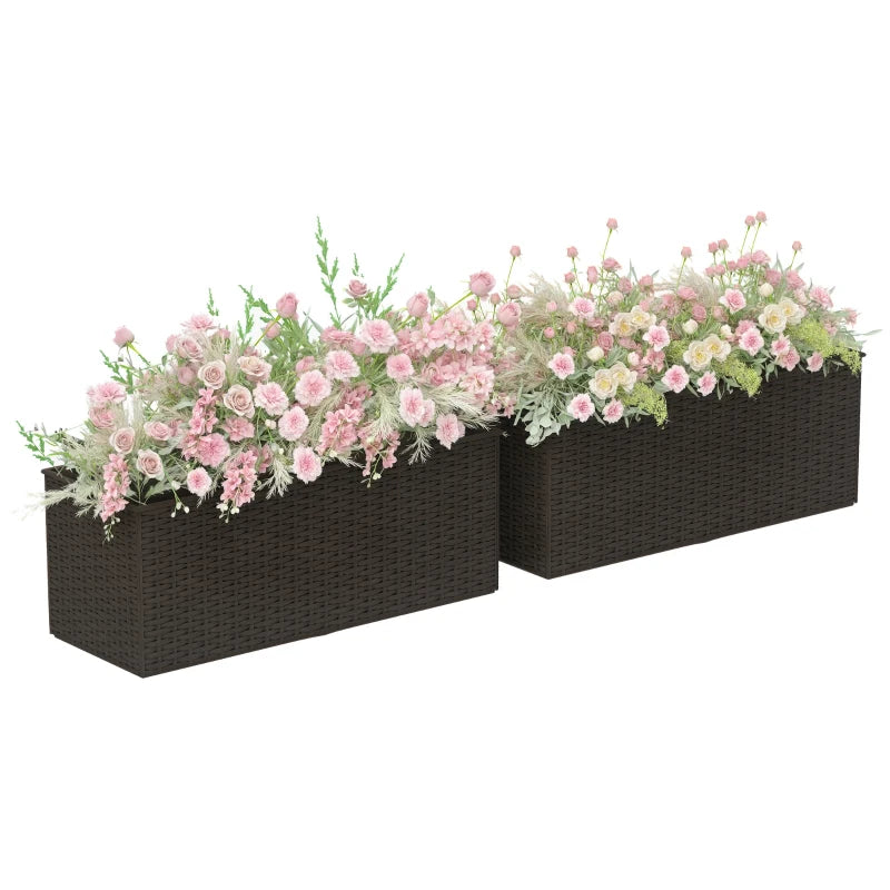 2 Pack 20 Inch Hanging Flower Pots, Railing Planter Box for Fence, Garden, Rattan Look, Brown