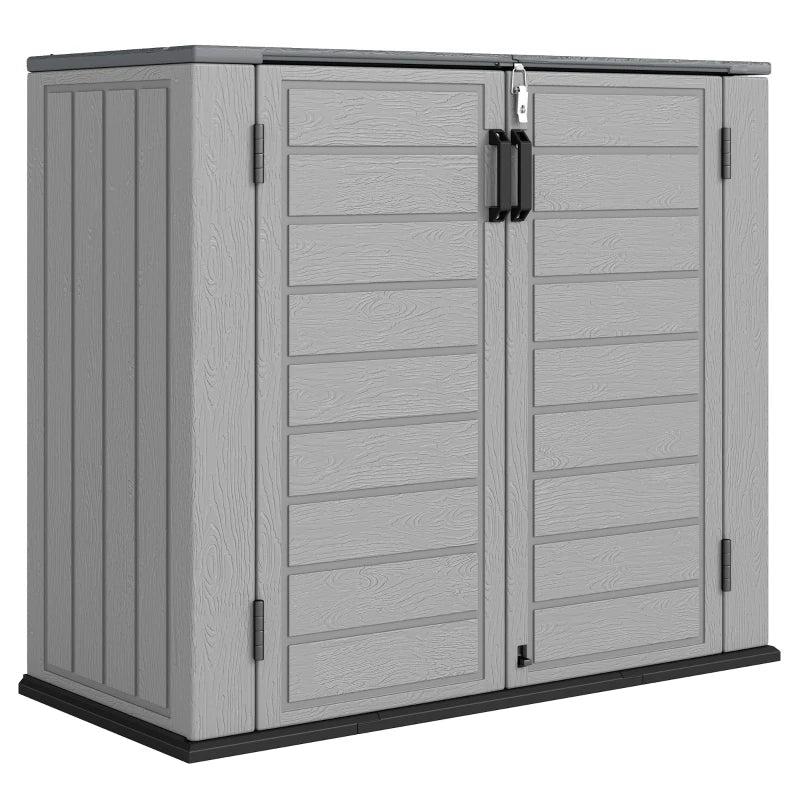 33 Cu.ft Plastic Outdoor Storage Shed, Storage Cabinet Tool Box with Lockable Double Doors and Flip-Top Lid Light Grey