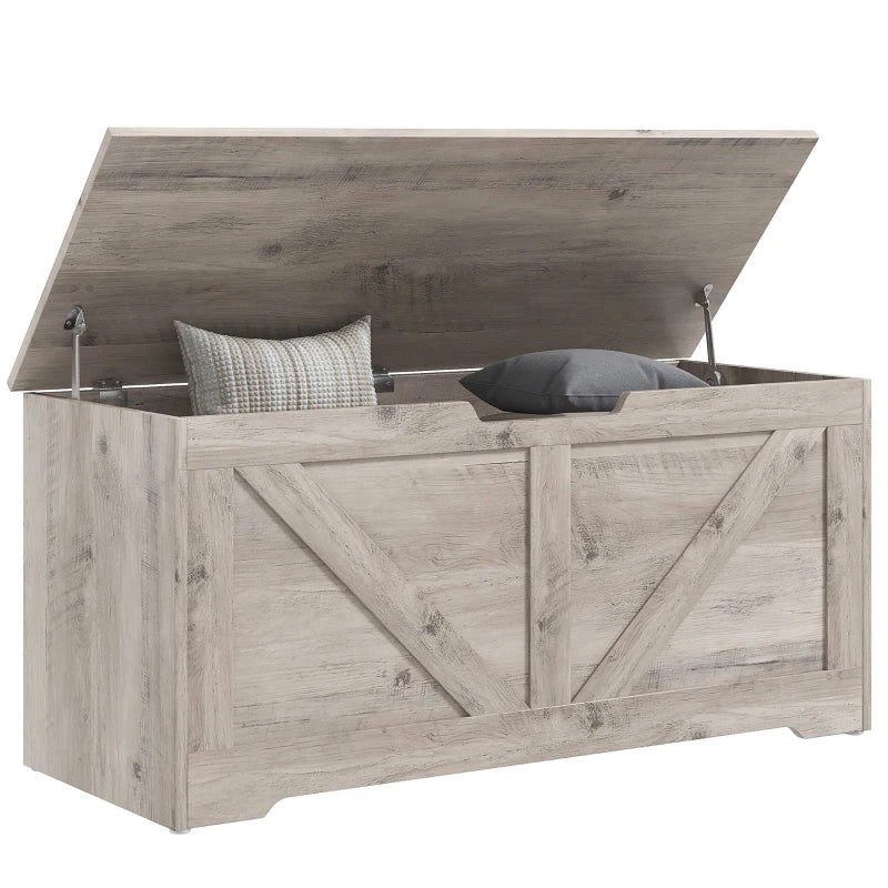 39.4 Inches Storage Chest, Storage Trunk with 2 Safety Hinges for Living Room, Grey Wood Grain