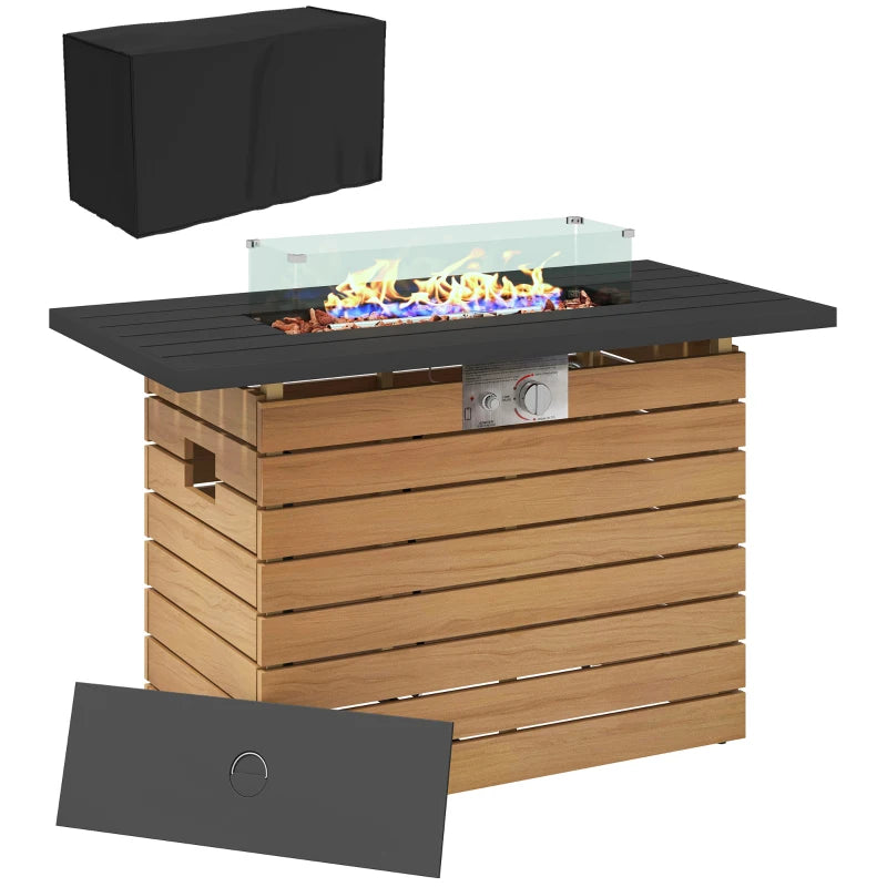 43" Propane Fire Pit Table 50,000 BTU Outdoor Gas Fire Table with Glass Wind Guard, Waterproof Cover