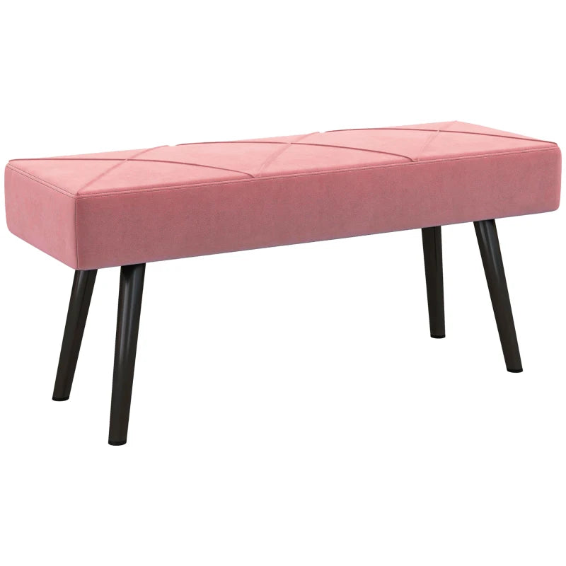 39 Inches Upholstered Bedroom Bench, Modern End of Bed Bench with Steel Legs, Pink