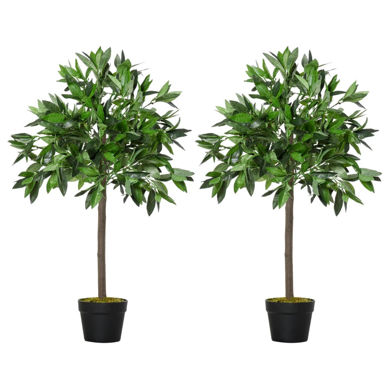 3FT Artificial Laurel Tree Set of 2, Lifelike Fake Plant with 564 Leaves, Potted Fake Plant for Home Office Decor, Green