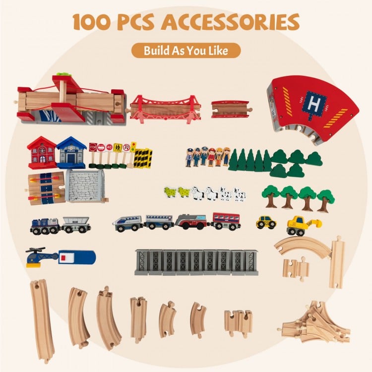 100-Piece Double-Sided Wooden Train Set Table with Storage Drawer for Kids Age 3 +
