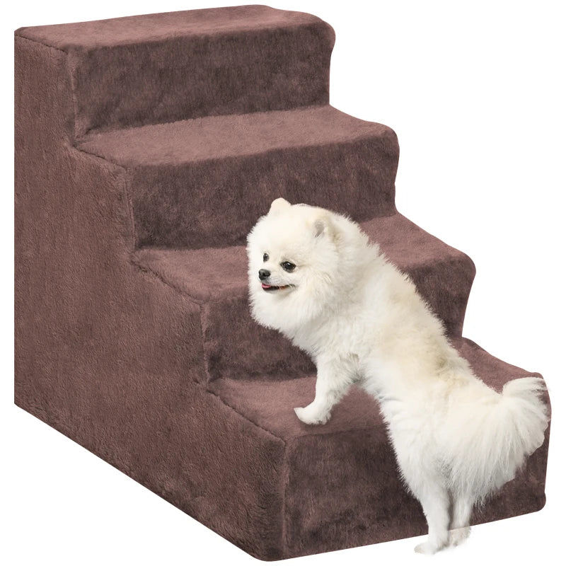 4-Step Dog Ramp for Sofa, Bed, and Couch, with Removable Cover, Brown