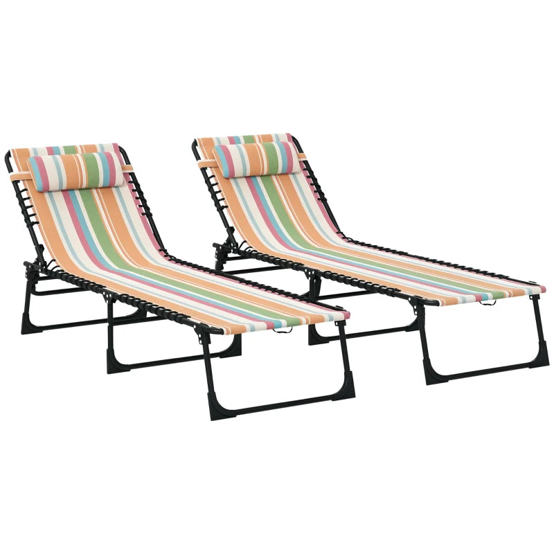 2pcs Folding Lounge Chair, Adjustable Chaise Lounge with Headrest, Reclining Lounger Cot for Camping, Multi-colored