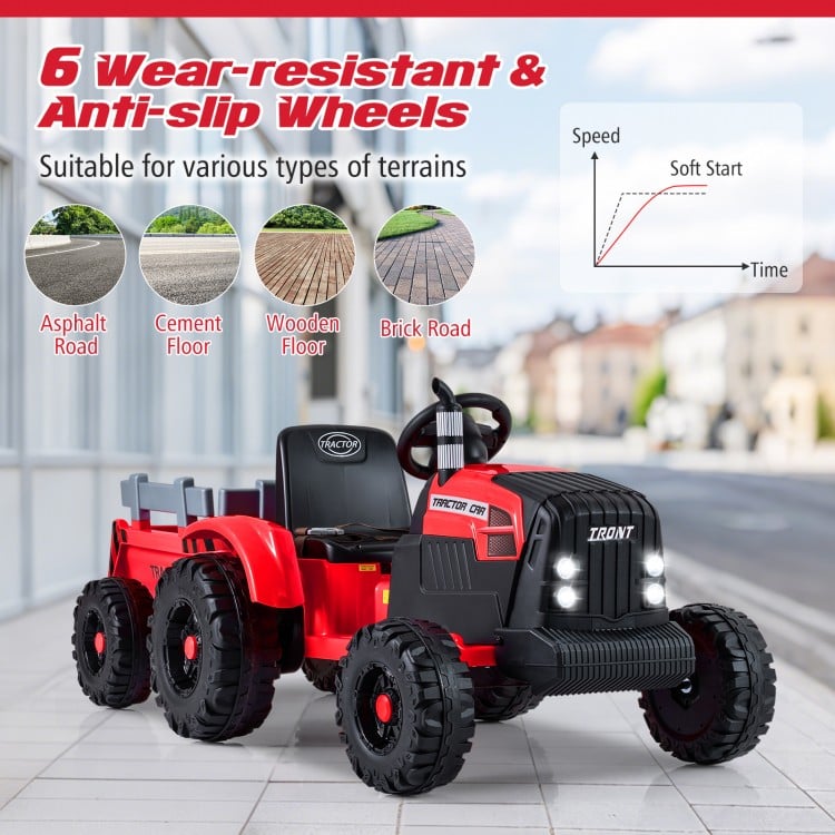 24V Ride On Tractor for Kids Electric Vehicle with Detachable Trailer and Remote Control-Red