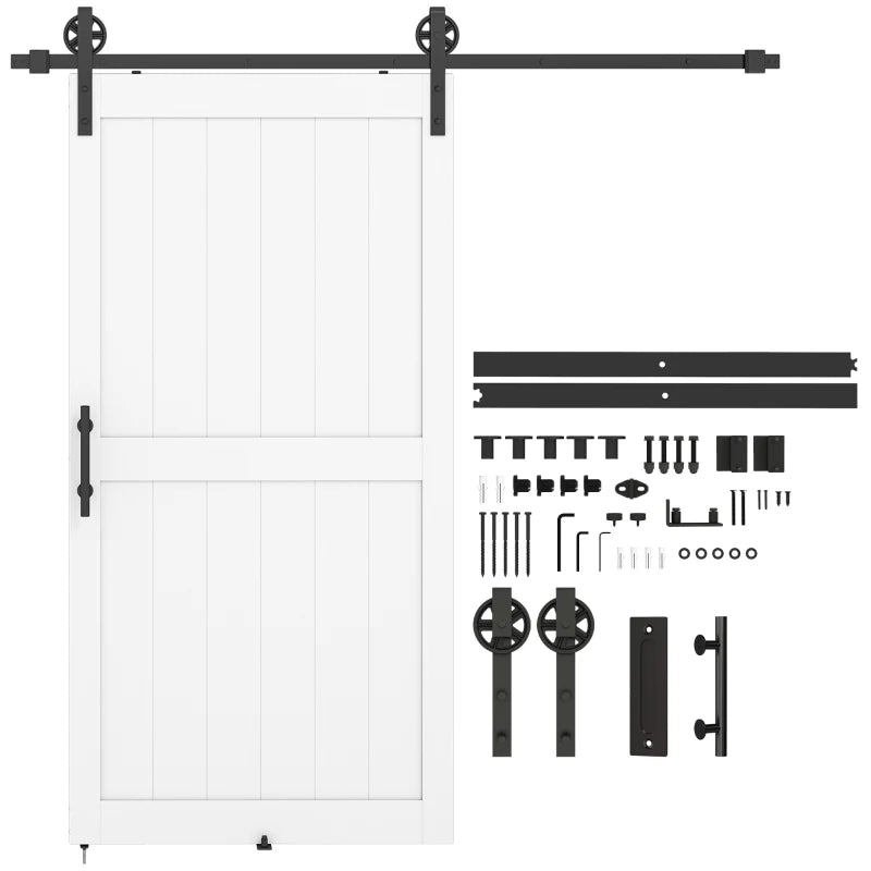 42inx84in Barn Door with 7FT Sliding Door Hardware Kit, Handle, Upgraded Rollers and Floor Guide, Waterproof, White