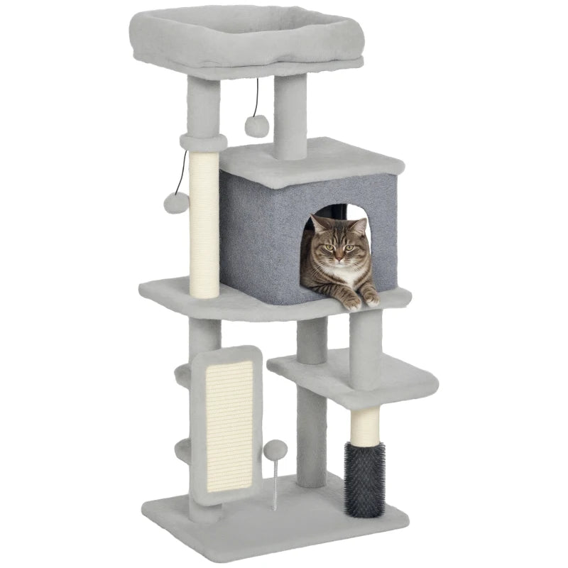 41 Inch Cat Tree with Scratching Posts, Cat Bed, Condo, Grooming Brush, Jumping Platforms, Toy Balls, Anti-tip Kit