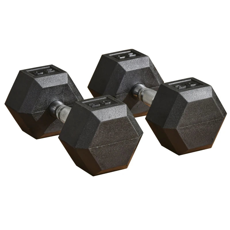 Soozier 2 x 30lbs Rubber Dumbbells Weight Set, Dumbbell Hand Weight for Body Fitness Training, Home Office Gym, Black