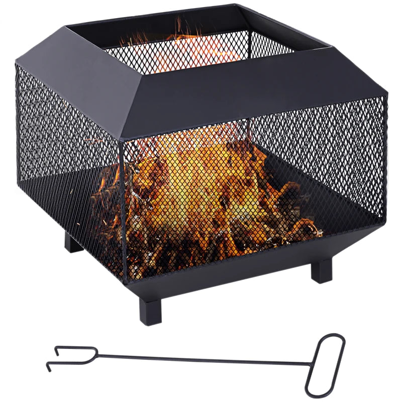 17" Outdoor Fire Pit with Fire Poker, Wood Burning Firepits, Portable Firepit for Patio Backyard Bonfire Camping, Black