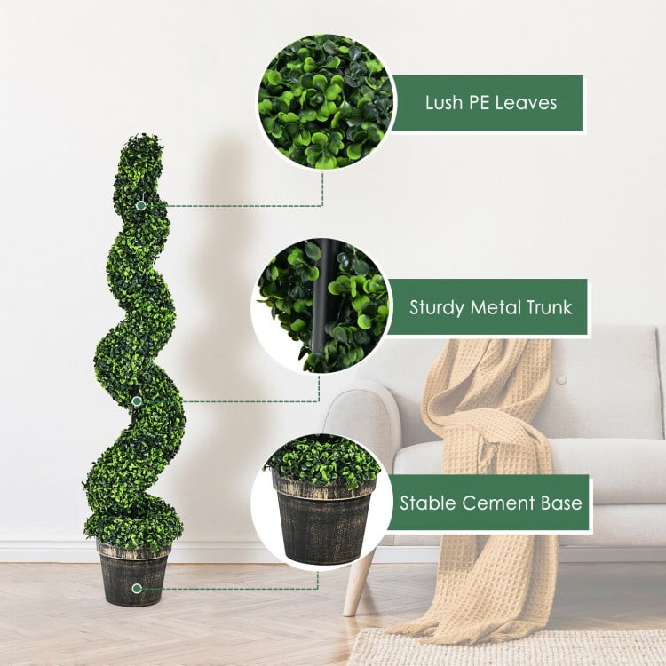 2 Pack 4 Feet Artificial Spiral Boxwood Topiary Indoor Outdoor Decor