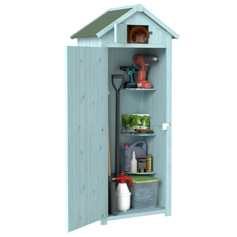 30" x 21" x 71" Garden Storage Shed, Outdoor Tool Utility Storage House  with 3 Tier Shelves and Roof, Blue