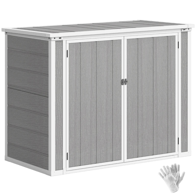 41 Cu. Ft. Outdoor Storage Shed, Outdoor Horizontal Trash Can Storage with Chain Lid, Lockable Storage Box, Grey