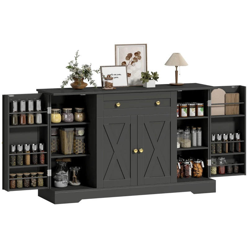 Sideboard Buffet Cabinet, Farmhouse Coffee Bar Cabinet with Door Shelves, Adjustable Shelves, Drawer, Barn Doors, Black