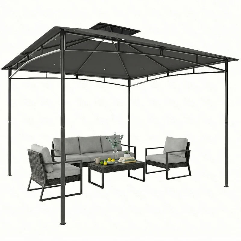 10' x 10' Gazebo, Soft Top Outdoor Gazebo with 2-Tier Roof, Metal Frame, Dark Grey