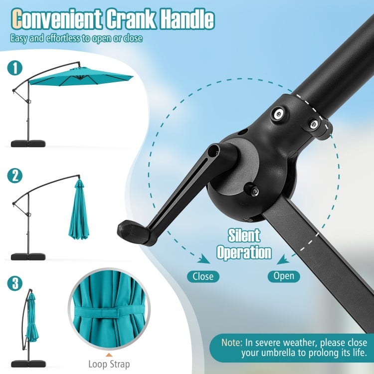 10 Feet Offset Hanging Umbrella with Base Patio Cantilever Umbrella with Tilt-Turquoise