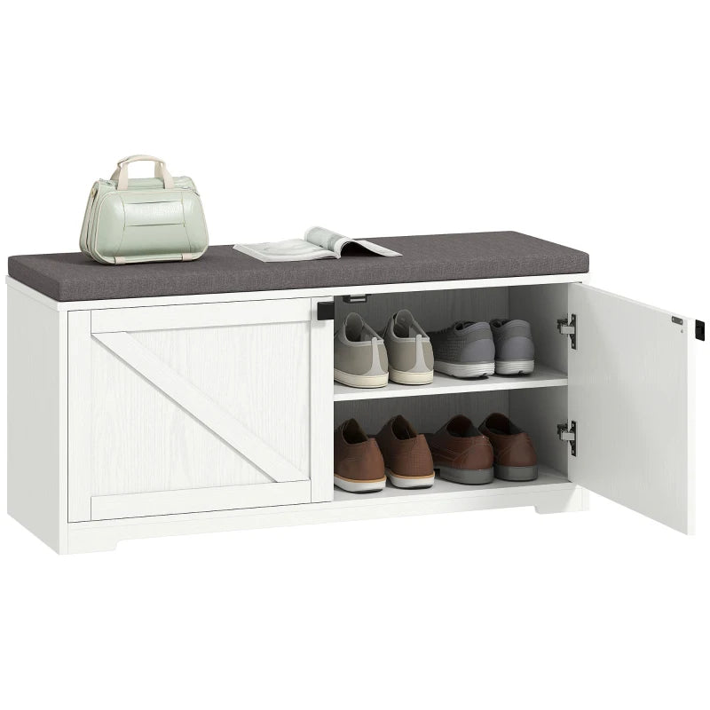 Shoe Storage Bench with Padded Seat, Entryway Bench Holds up to 352 lb, Shoe Organizer, 8 Pairs, White Wood Grain