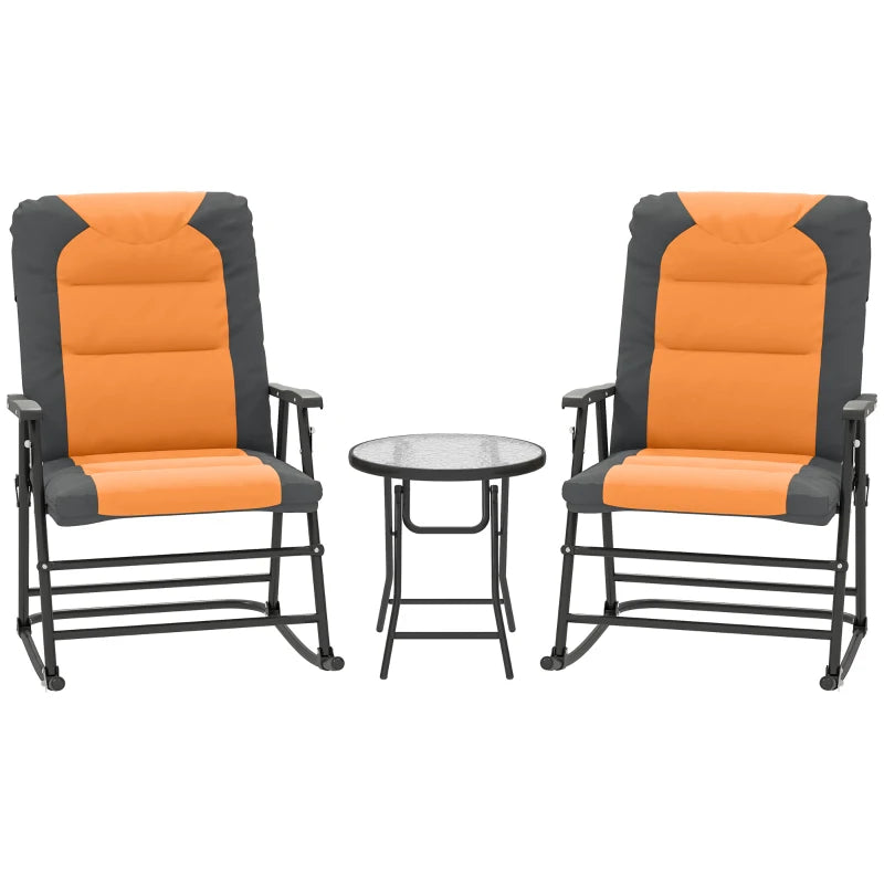 3-Piece Outdoor Foldable Rocking Chair Set, Orange