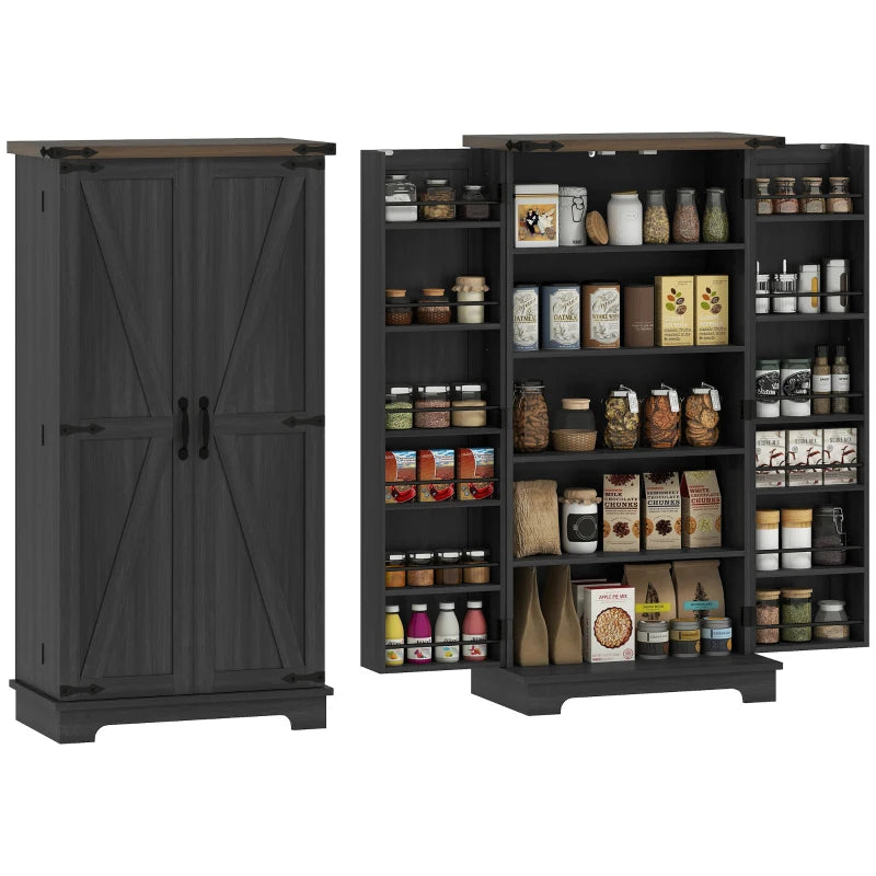 47" Kitchen Pantry Storage Cabinet, Farmhouse Kitchen Pantry Cabinet with Adjustable Shelves and Door Shelves, Black