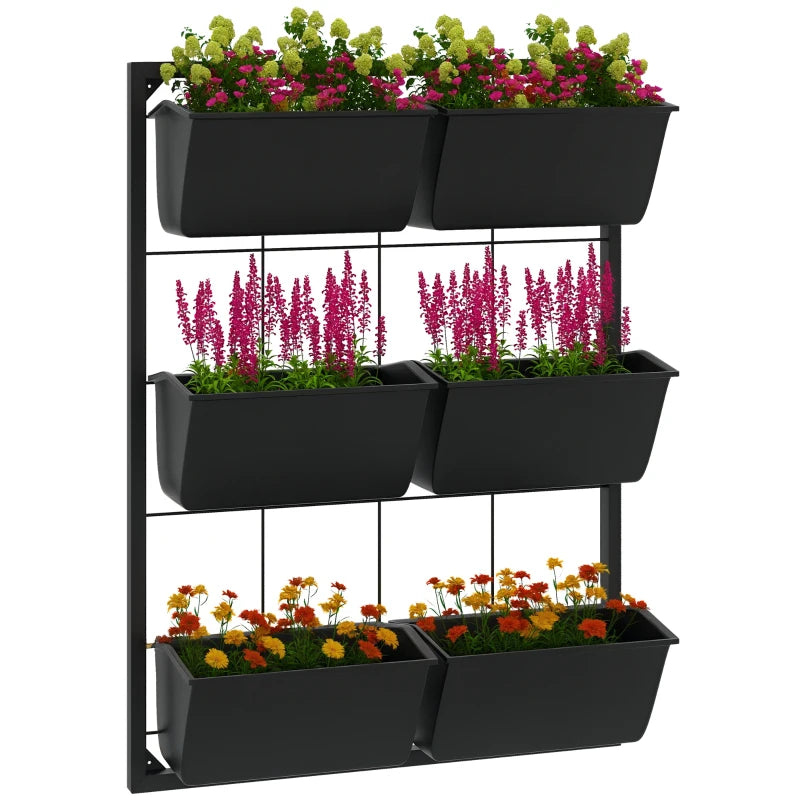 3-Tier Wall Planter with 6 Pots for Indoor and Outdoor Use, Hanging Plant Holder, Self Draining Wall Mounted Planter
