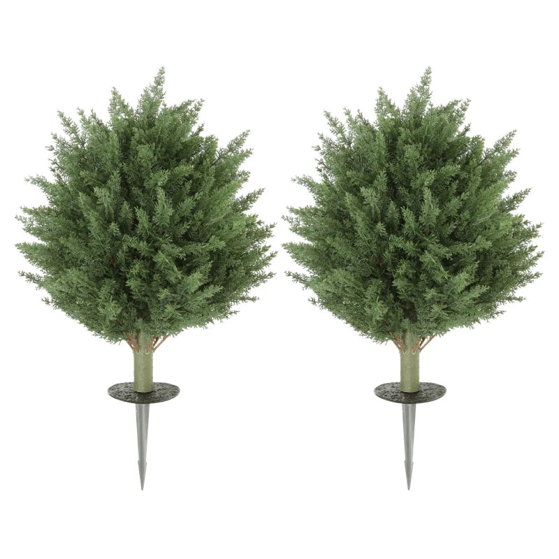 24" Artificial Cypress Trees with Ground Stake, Set of 2 Artificial Plants for Indoor & Outdoor, UV Resistant, Green
