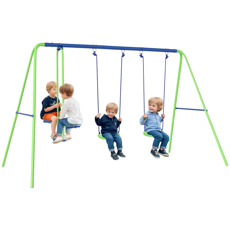 3 in 1 Metal Swing Set with Double Swings, Glider for Backyard, Outdoor, Playgroundt, Green