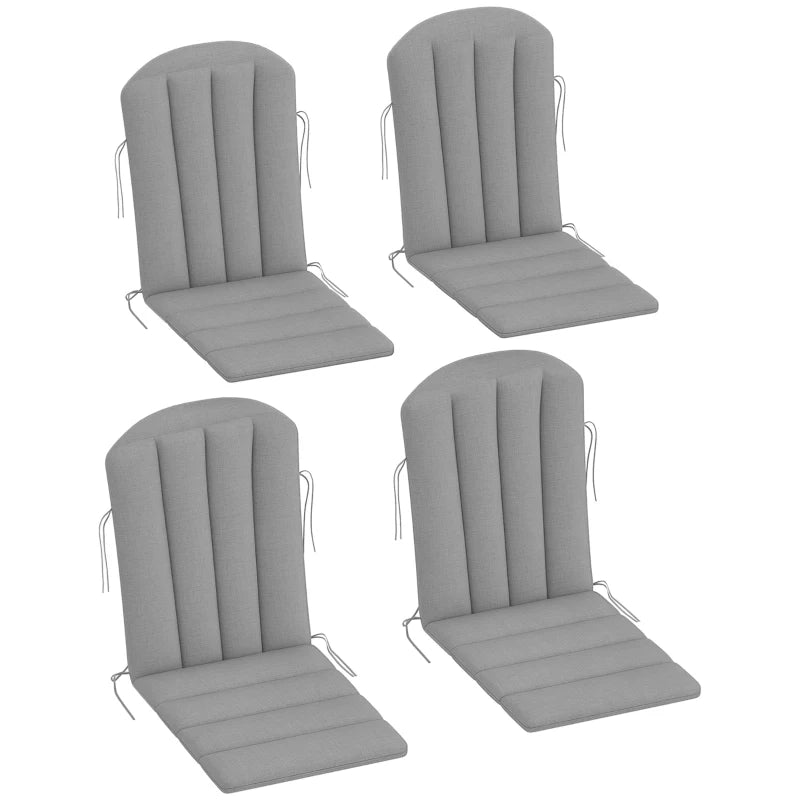Set of 4 Patio Chair Cushions, High Back Adirondack Chair Cushion with Ties, High-Density Foam, Grey