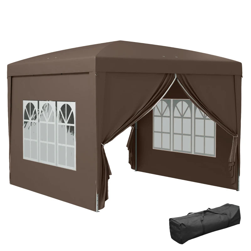 10'x10' Outdoor Pop Up Party Tent Wedding Gazebo Canopy with Carrying Bag (Coffee)