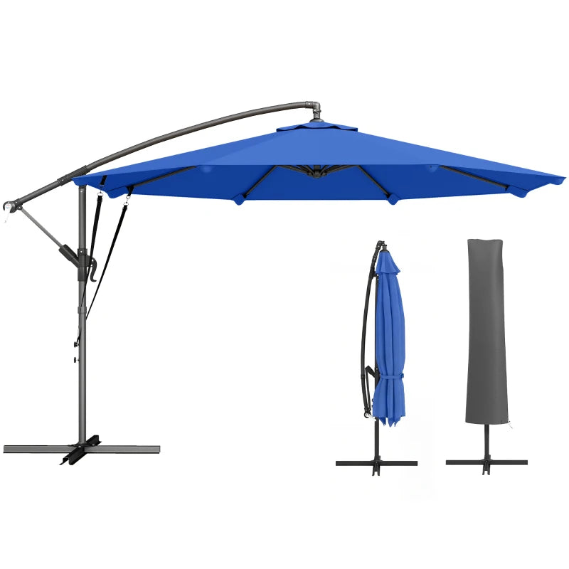 10FT Cantilever Patio Umbrella with 8 Ribs, Offset Patio Umbrella with Cover and Wind Ropes for Garden, Yard, Navy Blue