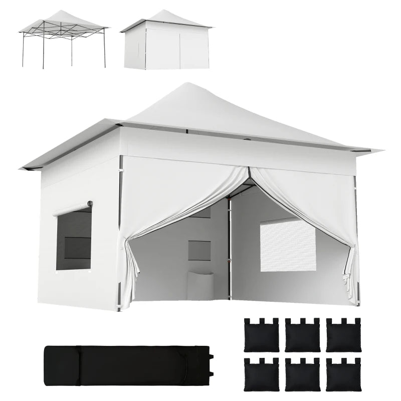 12 x 12 ft Pop Up Canopy Tent with Peak Top, UPF50+ 420D Outdoor Instant Canopy Shelter with Side Pockets, Silver