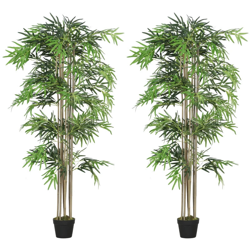 6FT Artificial Bamboo Tree Set of 2, Fake Plant with 1530 Leaves, Greenery Plant in Nursery Pot for Indoor, Green